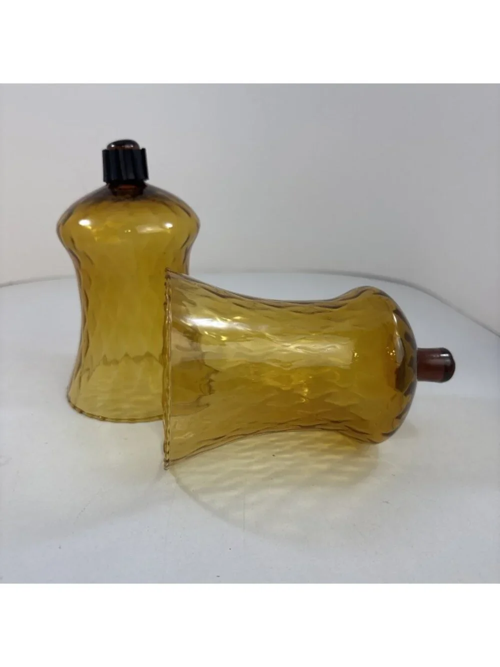 2 Vintage Homco Amber Glass Peg Votive 4” Candle Holders Honeycomb 1 gasket